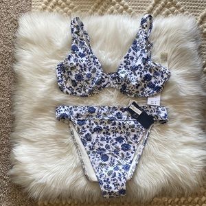 Blue and white floral print bikini bottoms